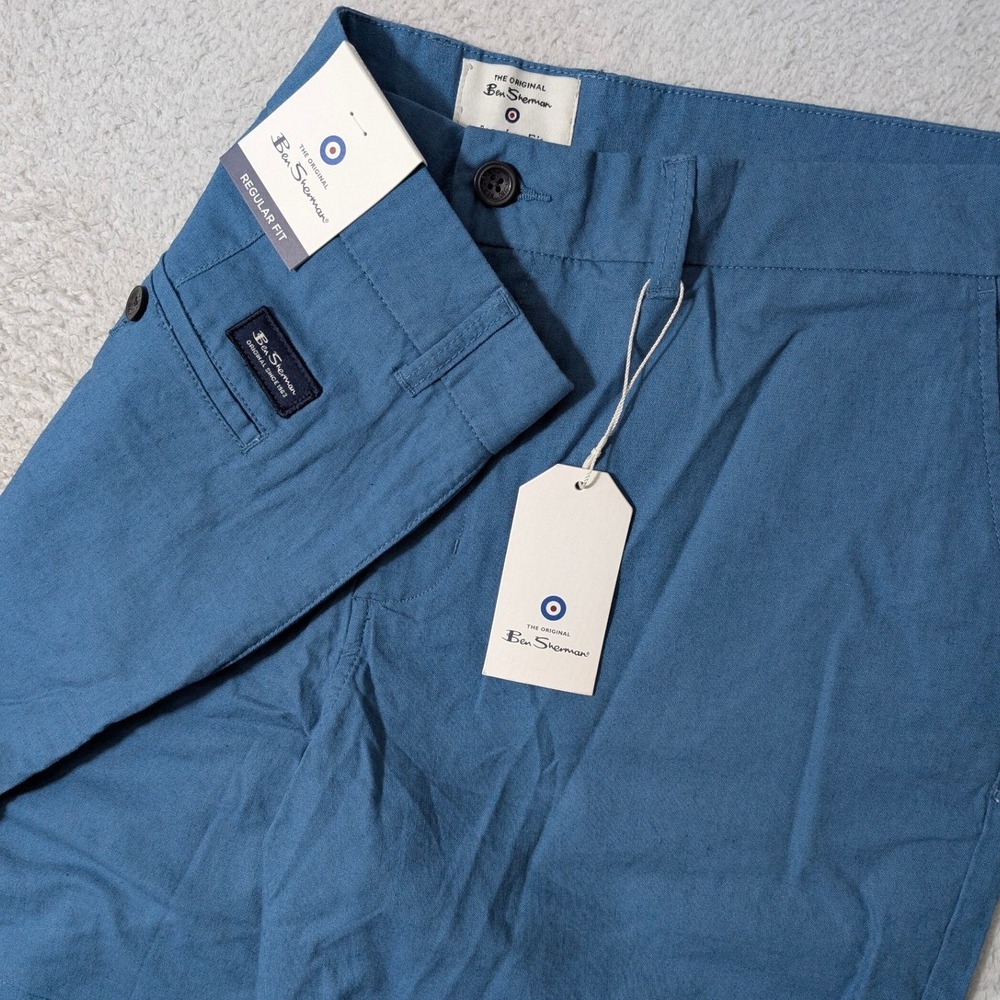 NEW! Ben Sherman Shorts Mens 40 40/8 Wedgewood Blue Linen Cotton Blend BS12SH244